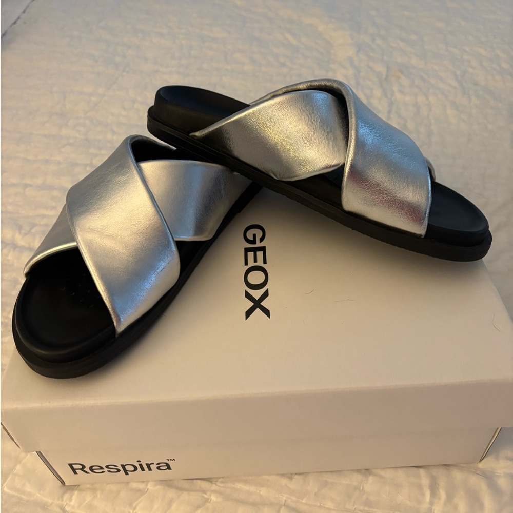 Geox Silver and Black Women's Sandals